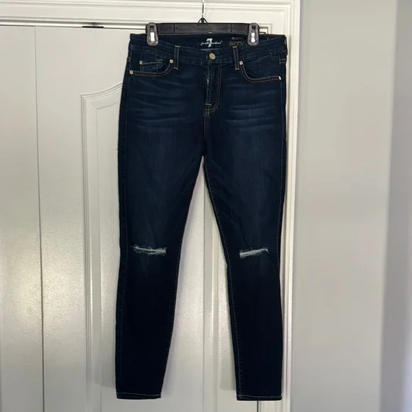Dark Blue Distressed 7 For All Mankind the ankle Jeans - Picture 1 of 1